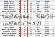 汽車投訴榜單前十名排行榜-汽車投訴排行榜2021