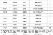 2023年國產(chǎn)汽車質(zhì)量排行榜及價格,2023年國產(chǎn)汽車質(zhì)量排行榜及價格