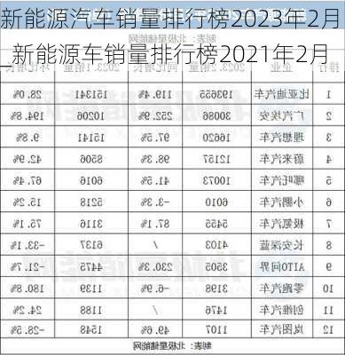 新能源汽車銷量排行榜2023年2月_新能源車銷量排行榜2021年2月