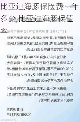 比亞迪海豚保險費一年多少,比亞迪海豚保值率