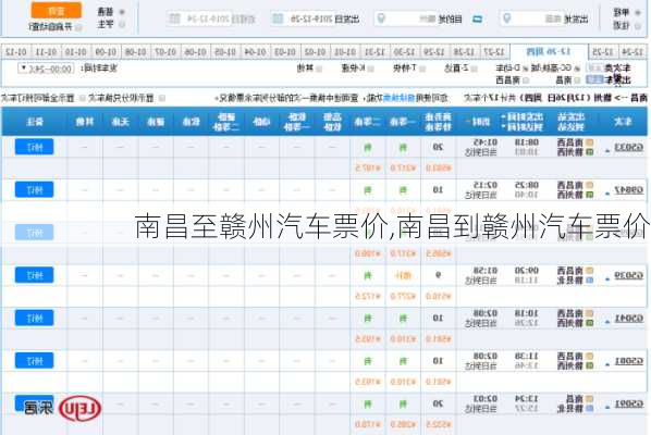 南昌至贛州汽車票價,南昌到贛州汽車票價