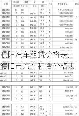 濮陽汽車租賃價格表,濮陽市汽車租賃價格表