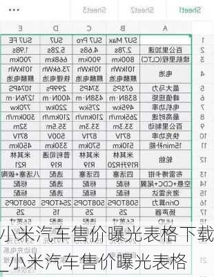 小米汽車售價曝光表格下載_小米汽車售價曝光表格