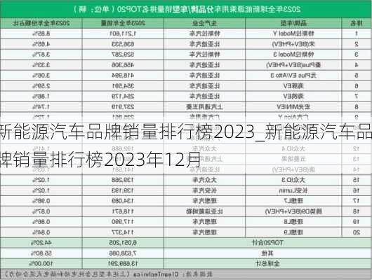 新能源汽車品牌銷量排行榜2023_新能源汽車品牌銷量排行榜2023年12月