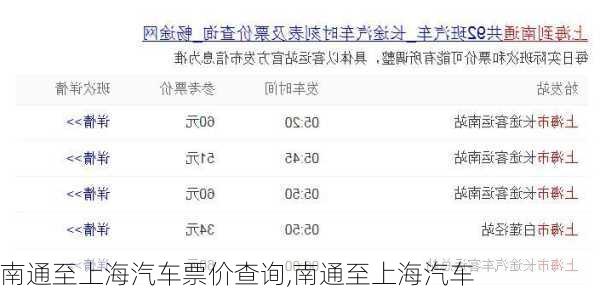 南通至上海汽車票價查詢,南通至上海汽車