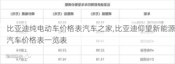 比亞迪純電動(dòng)車價(jià)格表汽車之家,比亞迪仰望新能源汽車價(jià)格表一覽表