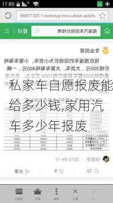 私家車自愿報廢能給多少錢,家用汽車多少年報廢