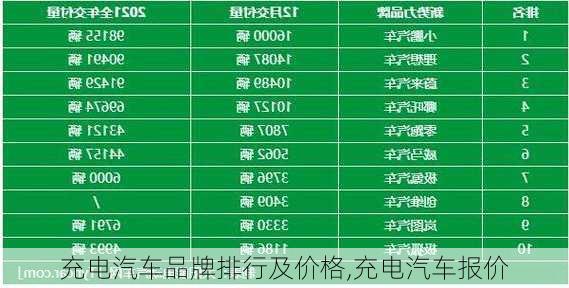 充電汽車品牌排行及價格,充電汽車報價