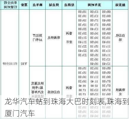 龍華汽車站到珠海大巴時刻表,珠海到廈門汽車