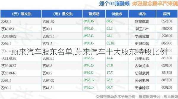 蔚來汽車股東名單,蔚來汽車十大股東持股比例