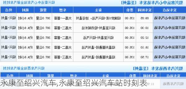 永康至紹興汽車,永康至紹興汽車站時(shí)刻表