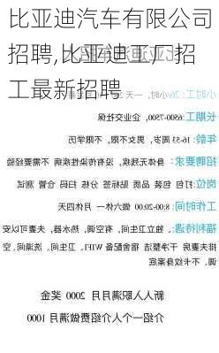 比亞迪汽車有限公司招聘,比亞迪工廠招工最新招聘