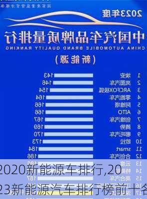 2020新能源車排行,2023新能源汽車排行榜前十名