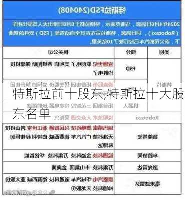 特斯拉前十股東,特斯拉十大股東名單