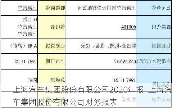 上海汽車集團股份有限公司2020年報_上海汽車集團股份有限公司財務報表