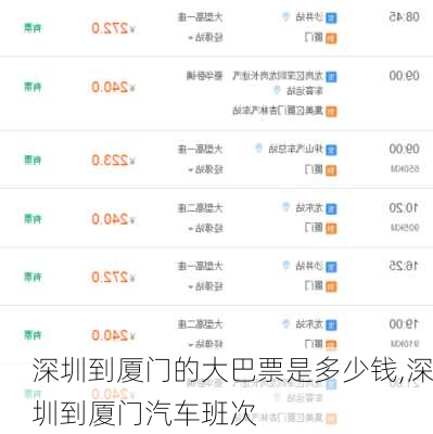 深圳到廈門(mén)的大巴票是多少錢(qián),深圳到廈門(mén)汽車(chē)班次