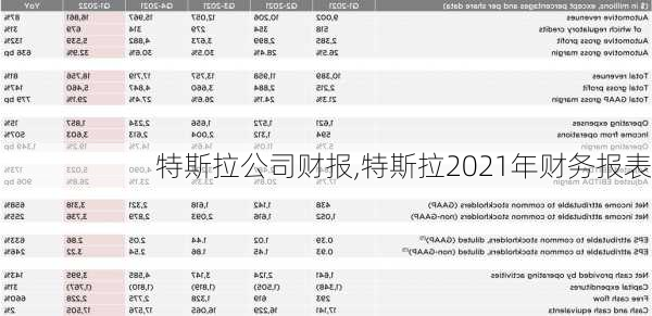 特斯拉公司財報,特斯拉2021年財務(wù)報表