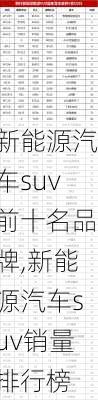 新能源汽車suv前十名品牌,新能源汽車suv銷量排行榜