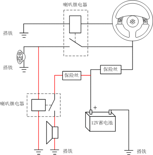 汽車電喇叭怎么接線,汽車電喇叭的工作電路