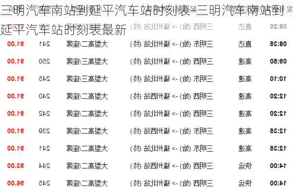 三明汽車南站到延平汽車站時刻表-三明汽車南站到延平汽車站時刻表最新