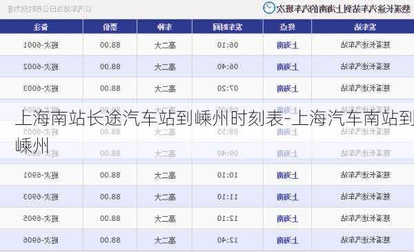 上海南站長途汽車站到嵊州時刻表-上海汽車南站到嵊州