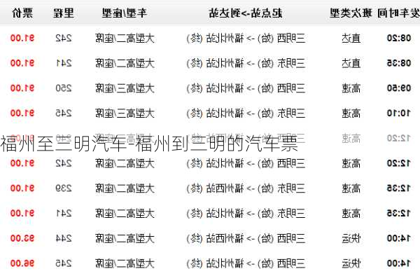 福州至三明汽車-福州到三明的汽車票