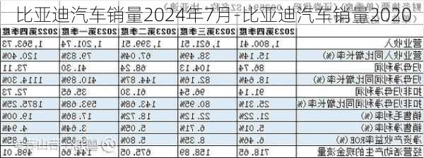 比亞迪汽車銷量2024年7月-比亞迪汽車銷量2020