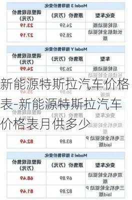 新能源特斯拉汽車價格表-新能源特斯拉汽車價格表月供多少