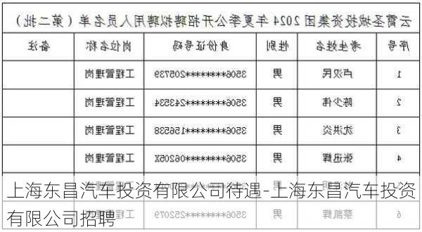 上海東昌汽車投資有限公司待遇-上海東昌汽車投資有限公司招聘