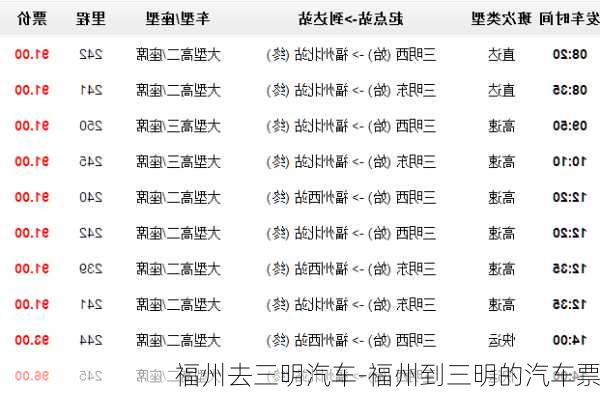 福州去三明汽車-福州到三明的汽車票