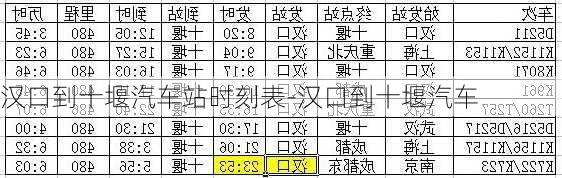 漢口到十堰汽車站時刻表-漢口到十堰汽車