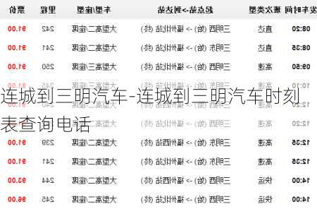 連城到三明汽車-連城到三明汽車時刻表查詢電話