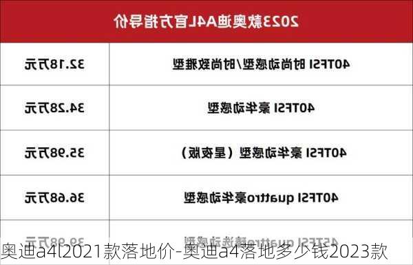 奧迪a4l2021款落地價-奧迪a4落地多少錢2023款