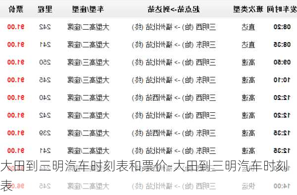 大田到三明汽車時(shí)刻表和票價(jià)-大田到三明汽車時(shí)刻表