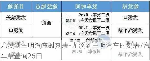 尤溪到三明汽車時刻表-尤溪到三明汽車時刻表/汽車票查詢26曰