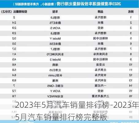 2023年5月汽車銷量排行榜-2023年5月汽車銷量排行榜完整版