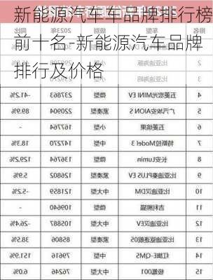 新能源汽車車品牌排行榜前十名-新能源汽車品牌排行及價格