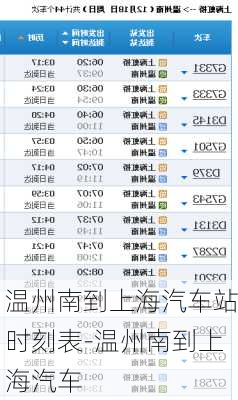 溫州南到上海汽車站時刻表-溫州南到上海汽車