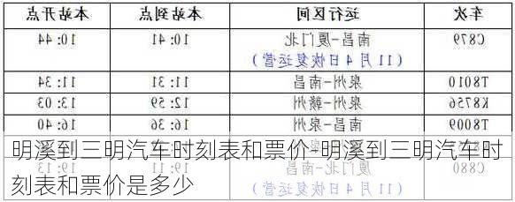 明溪到三明汽車時刻表和票價-明溪到三明汽車時刻表和票價是多少